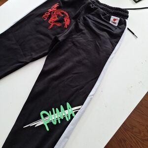 Puma Black Joggers with Multicolor Graphic Details Men's s small track pants